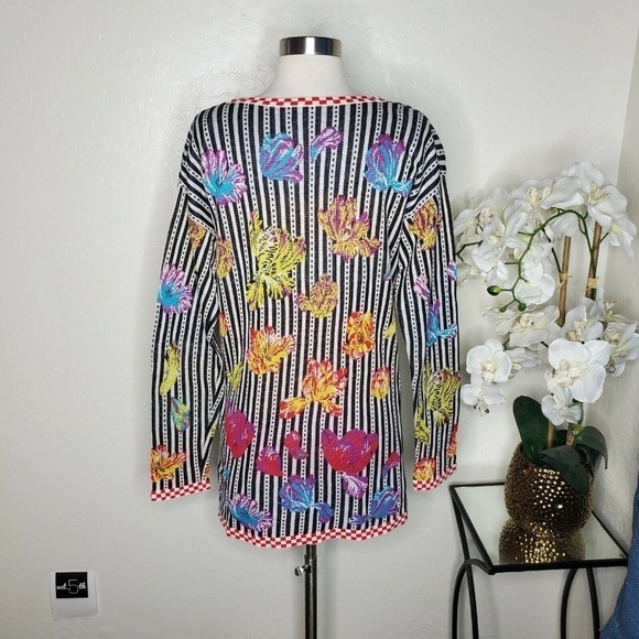 Vintage Italian Cotton Floral Striped Pullover - Picture 3 of 6